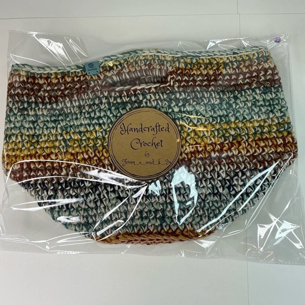 Handcrafted Multicolor Crochet Scrap Woven Tote Bag Basket Storage Handmade Knit